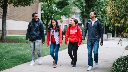 students walking around campus